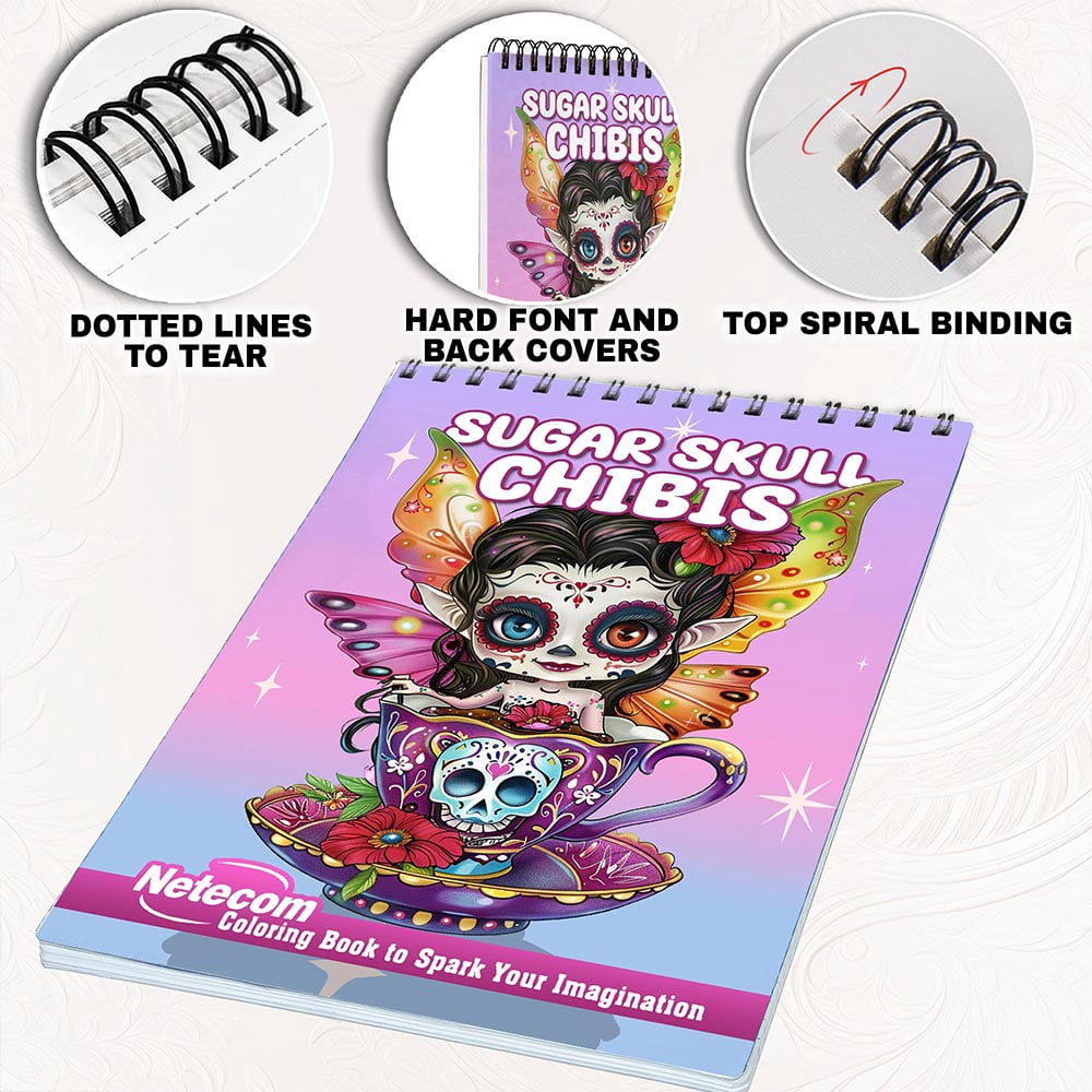 Netecom Sugar Skull Chibis Coloring Book for Adults, Spiral Bound, Soft Cover