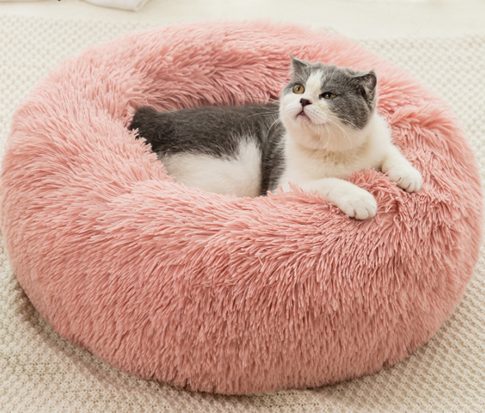 Washable Round Dog Bed AntiSlip Faux Fur Donut Cuddler Cat Bed