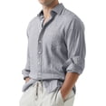 thumbnail image 4 of WTXUE Button-Up Shirts Long Sleeve, Notch Neck Shirts for Men Lapel Loose Shirt Cardigan Solid, Linen Shirts, Outerwear for Men Grey M, 4 of 7