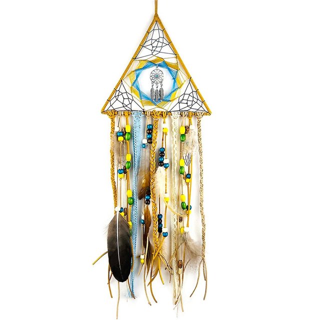 Dream Catcher, Handmade Dreamcatcher with Feather Beads Turquoise Pendant Dream Catchers Boho Wall