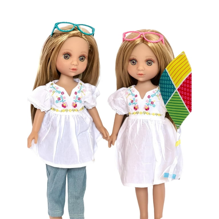 14 Inch Doll Clothes- Kite Flying Outfit and Denim Flower Outfit