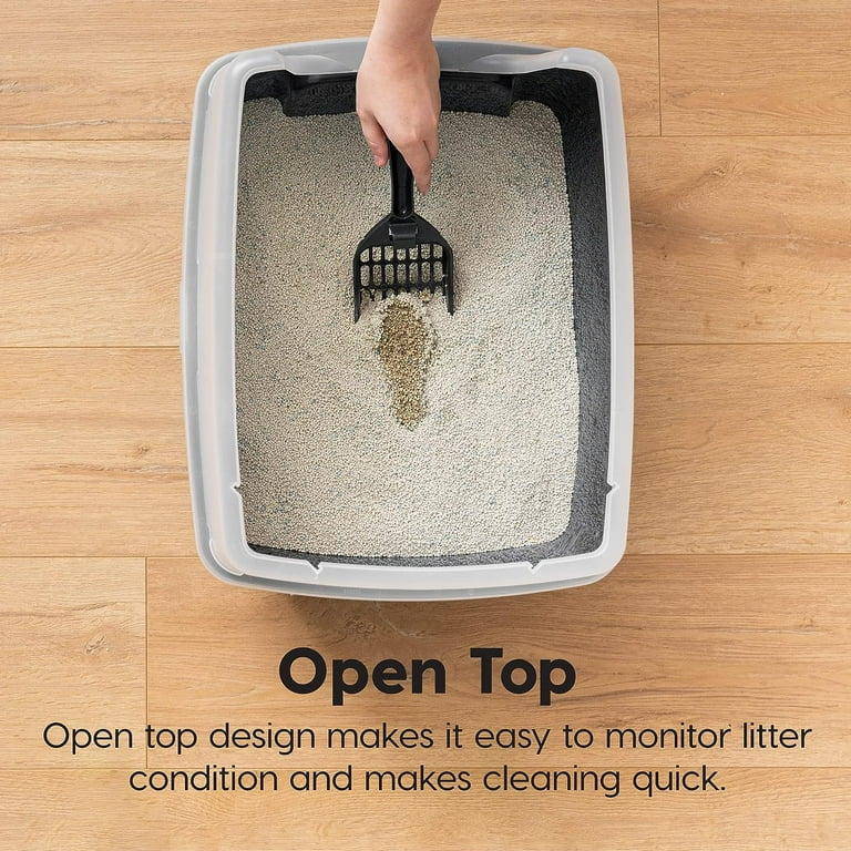 IRIS USA Kitty Litter Box Open Top Cat Litter Container with Scoop and Scatter Shield in Dark Gray Walmart