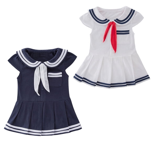 MNCEKFOD Toddler Girl Dress Classic Navy Style Spring Summer Casual Kids Dress Fresh Marine Element Simple Design For Baby Seasonal Daily Outfit Girl Flowy Dress Navy