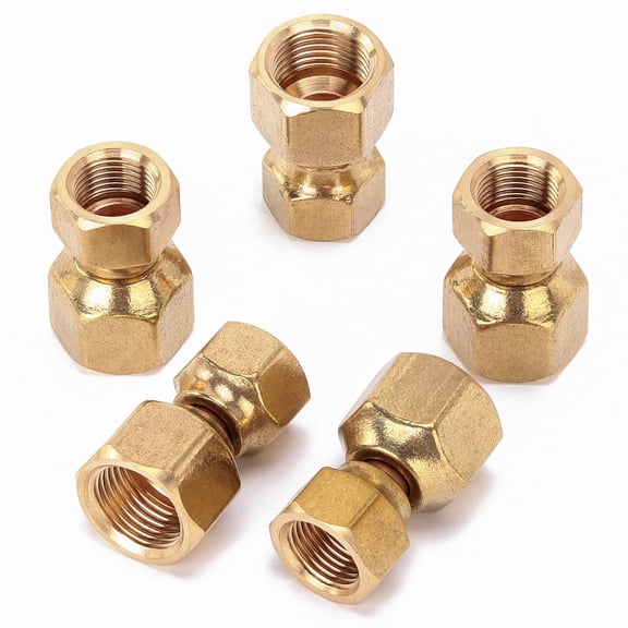 LTWFITTING Brass 1/2" OD x 3/8" OD Flare Forged Reducing Swivel Nut Union Tube Fitting(Pack of 5)