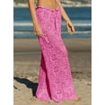 thumbnail image 3 of Womens Crochet Swimsuit Coverup Pants High Waisted Drawstring Sexy Sheer Mesh Knit Wide Leg Beach Pants, 3 of 5