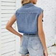 thumbnail image 6 of Womens Cropped Jean Jacket Cap Sleeve Botton Down Denim Tops Casual Lapel Collar Shirts Relaxed Fitted Tee Shirts with Big Pockets Beach Holiday Party Costume Trends 2025 Summer, 6 of 6