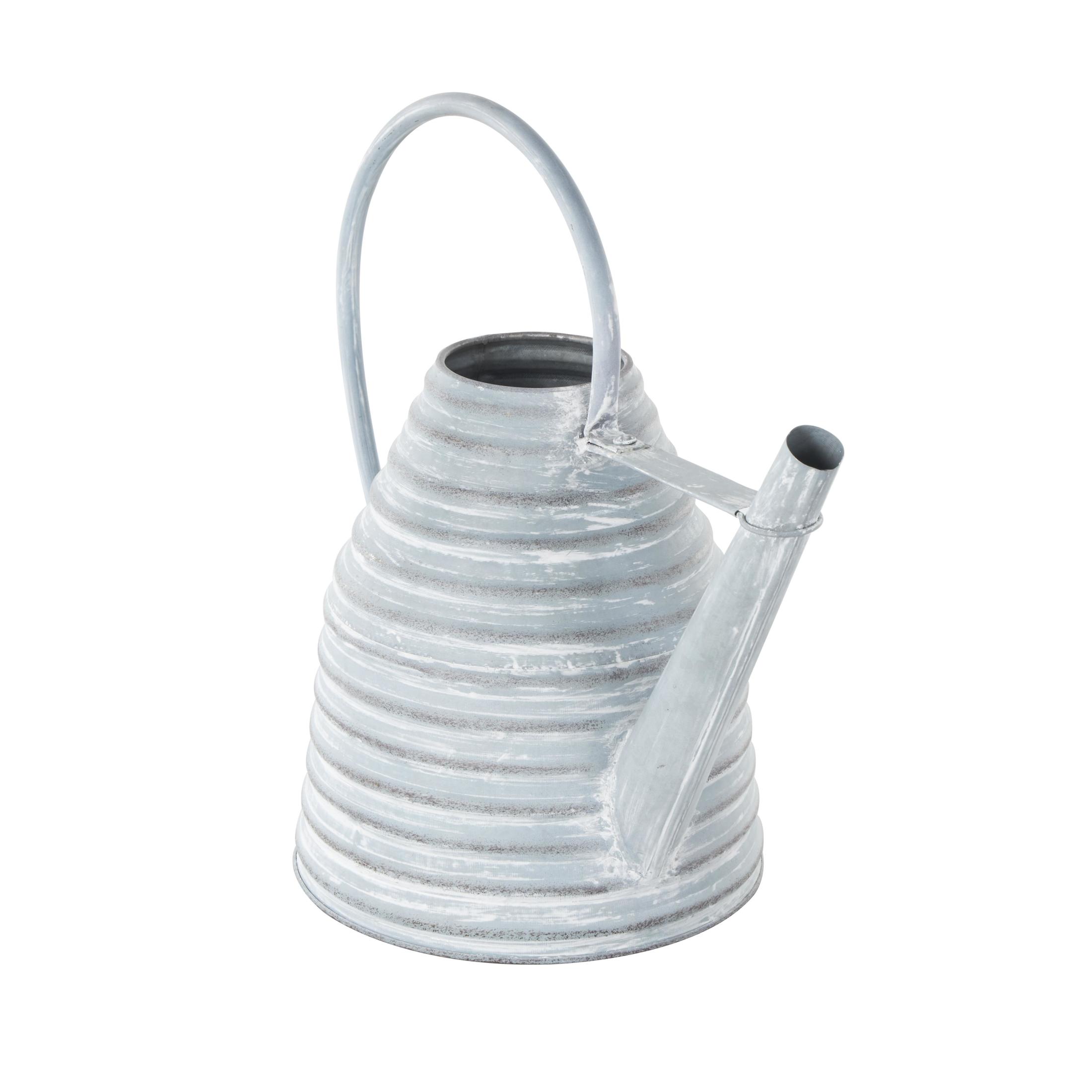 DecMode 14" x 12" Beehive Shaped Watering Can Gray Metal Watering Can Planter with Large Loop Handle