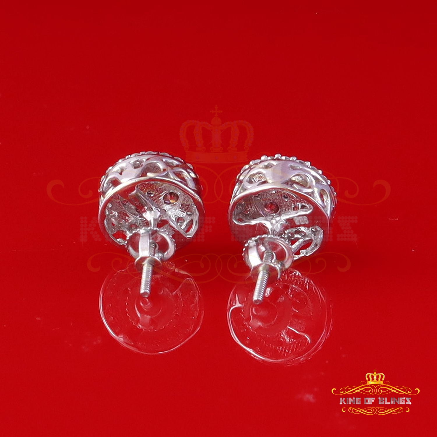 King of Bling's 925 Silver White 1.00ct VVS D Men's/Women's Pink Moissanite Round Stud Earrings