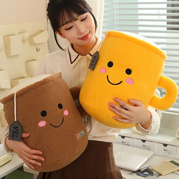 Lindo juguete de felpa de simulación de taza de té rosa, amarillo y marrón, regalos de vacaciones, decoración de la habitación, 34cm