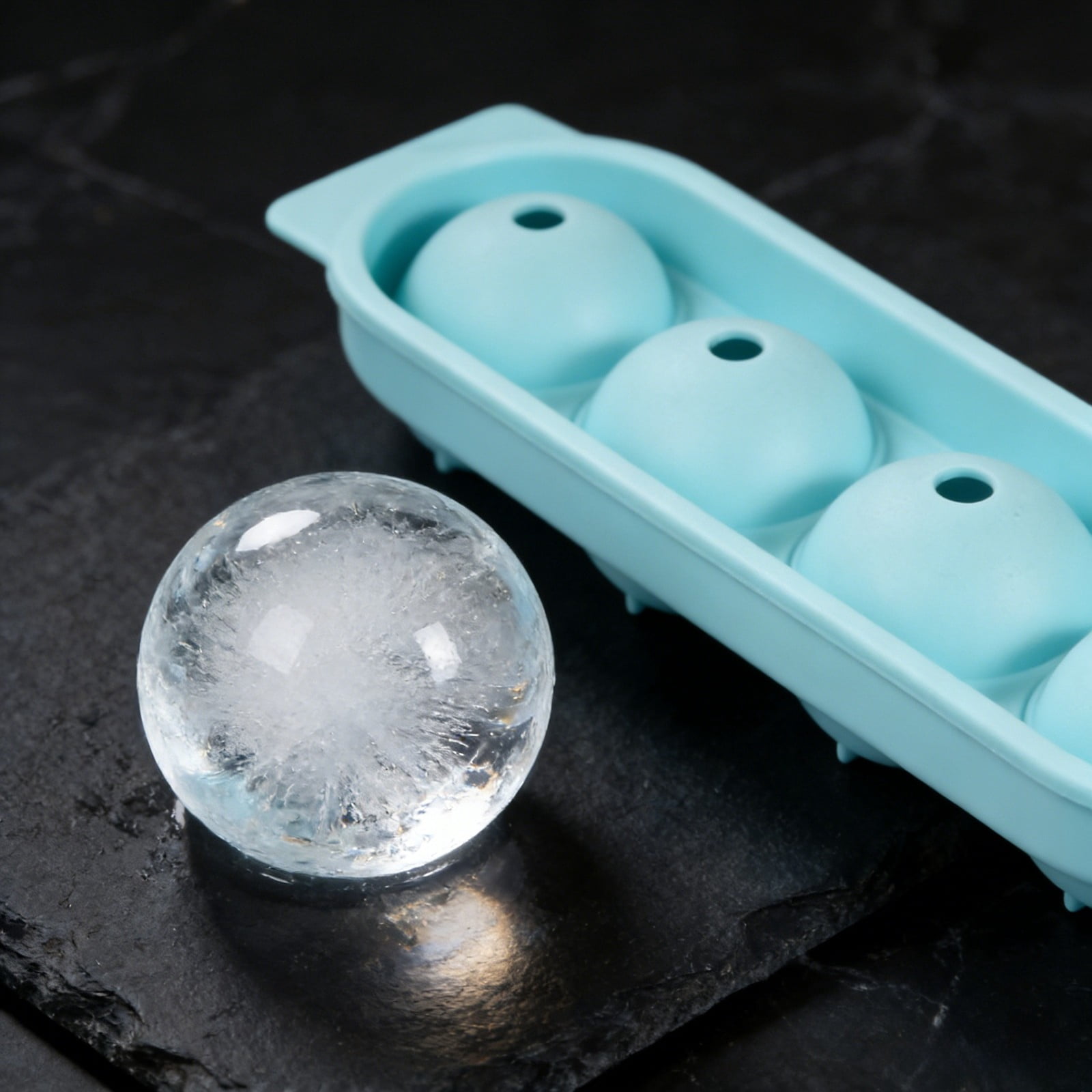 Silicone Ice Cube Tray with Lid, 4 Grids Large Spherical Ice Ball Mold for Cocktails, Easy Release Flexible Freezer Tray, Single-Row Ice Cube Maker 1-4PC