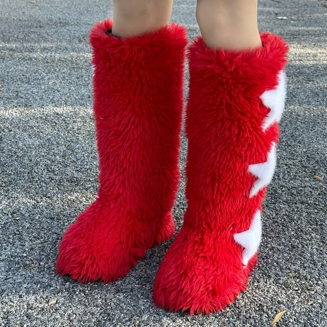 Styesk Bottes pour Femmes Bottes pour Femmes Mode Décontractée Talon Plat Hautes Chaudes d'Hiver Longues Bottes Poilues Bout Rond Mi-Mollet Bottes de Neige Bottes de Travail pour Femmes