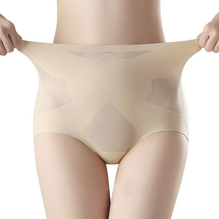 Ashirexll Underwear Women  Silk Underwear for Women Solid Color High Waist Lightweight Abdominal Comfortable Panties Beige XL