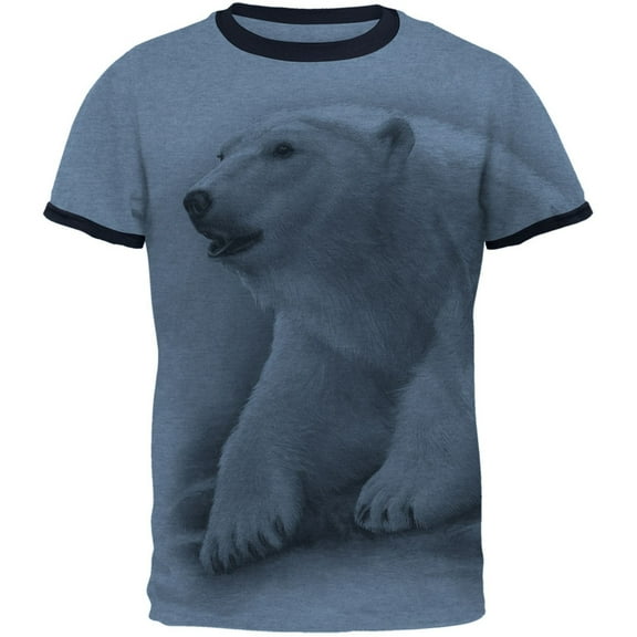 Polar Bear All Over Heather Blue-Navy Men's Ringer T-Shirt - Medium