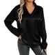 thumbnail image 2 of Vestido blusa de satén con cuello en V para mujer tallas grandes - Top túnica informal de manga larga - Conjunto de color liso para primavera y otoño - Tallas S-XL, 2 of 8