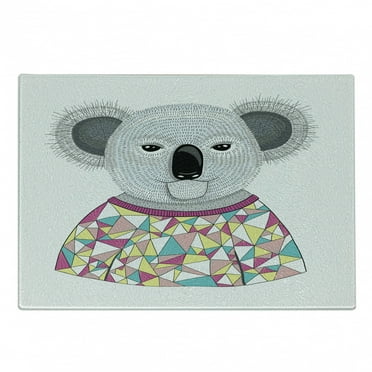 Koala Cutting Board, Hipster Koala with Colorful Polygonal Shirt with Angular Triangles Australian Animal, Decorative Tempered Glass Cutting and Serving Board, Small Size, Multicolor, by Ambesonne