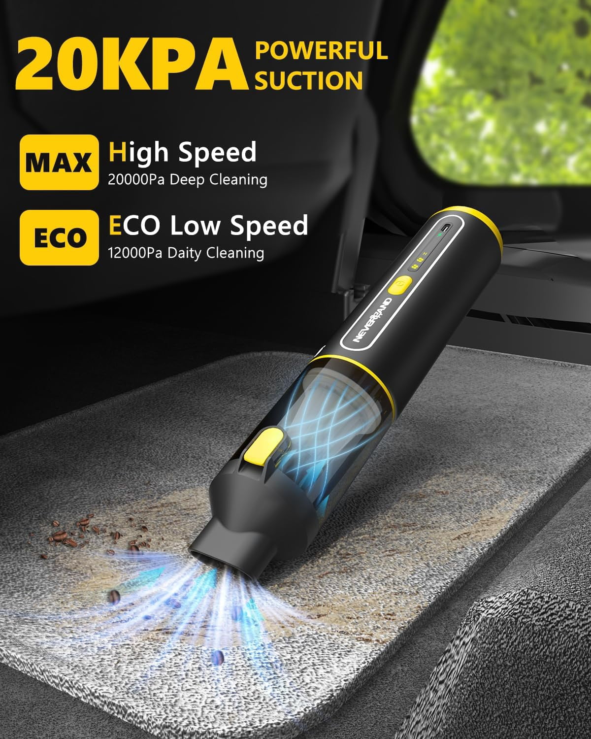 Car Vacuum - 20000Pa Powerful Suction Mini Vacuum Cleaner Blowing & Inflating 4-in-1 Portable Vacuum Cordless for Car, Office Desk, Keyboards