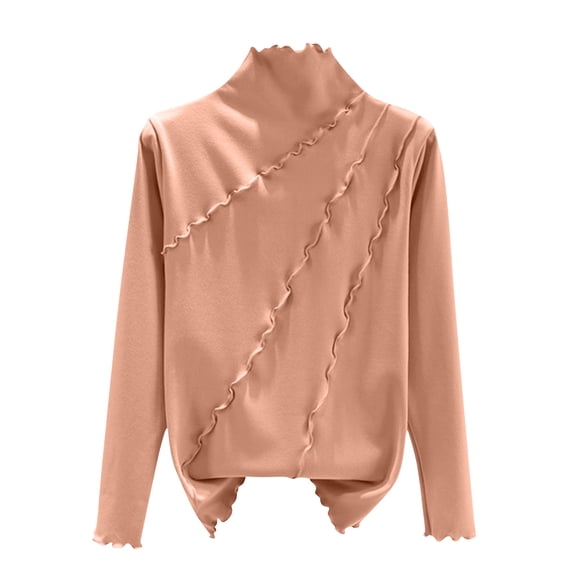 SELONE Thermal Undershirt for Women Printed Dralon Shirt Crewneck Long Sleeve Tops Tight Bottom Underwear Clothes Pink