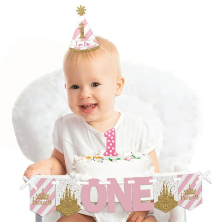 Little Princess Crown 1st Birthday - First Girl Smash Cake Decorating Kit - Pink and Gold Princess High Chair Decor