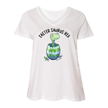 

Inktastic Easter Saurus Rex DInosaur Hatching Easter Egg Women s Plus Size V-Neck