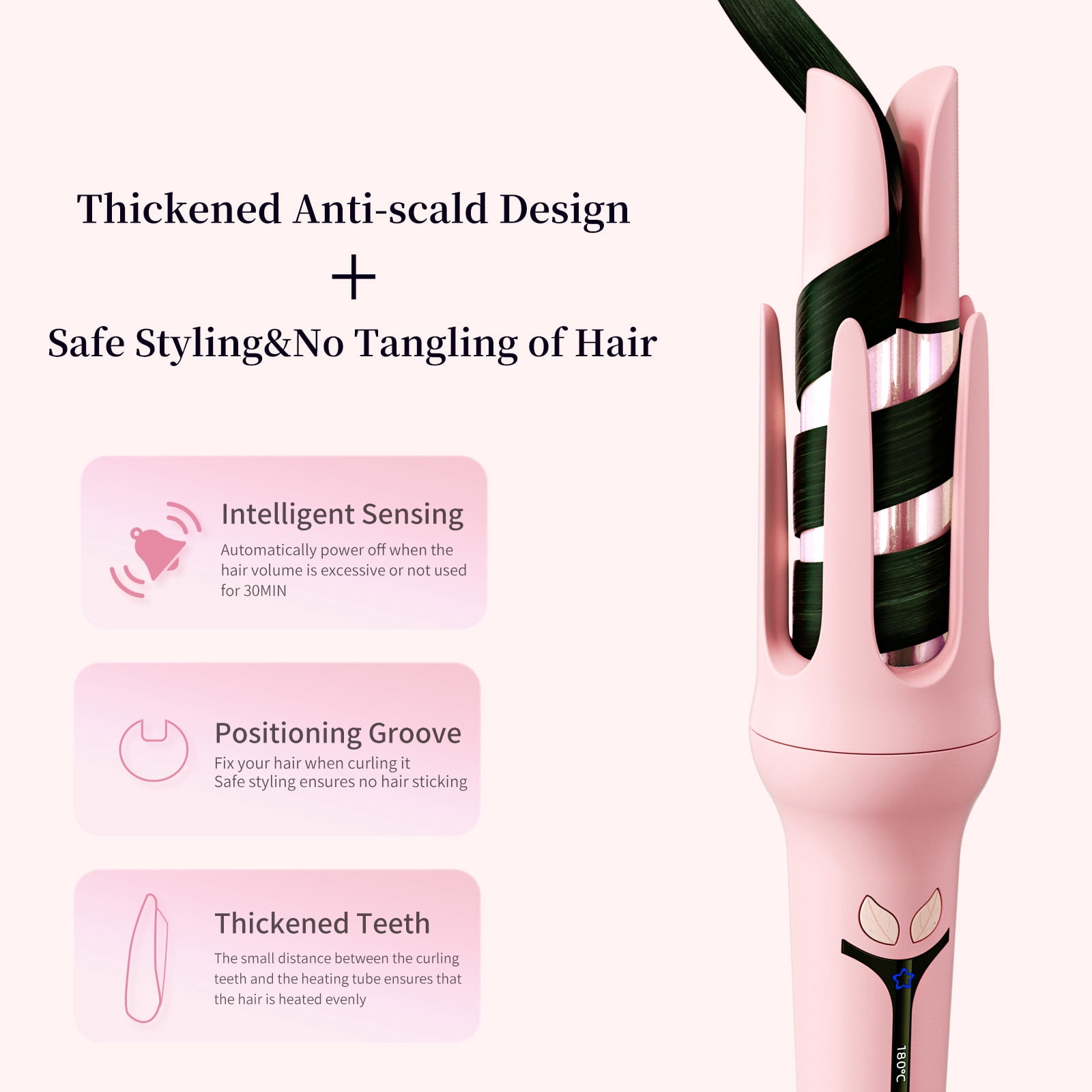 Auto Hair Curler,Rotating Curling Iron 1.25 inch, 4 Temps,Fast & Smooth Curls Lightweight & Purple