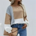 thumbnail image 5 of Gibobby Casual Suéter para Mujer, Suéter de cuello redondo para mujer, casual, manga larga, punto grueso, suéter suave(Caqui,XG), 5 of 5
