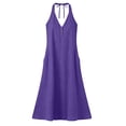 thumbnail image 5 of Gamivast Dresses for Women Linen Halter V-Neck Sleeveless Maxi Dress with Pockets Casual Loose Fit Button Front Summer Beach Vacation Dress Purple S, 5 of 7