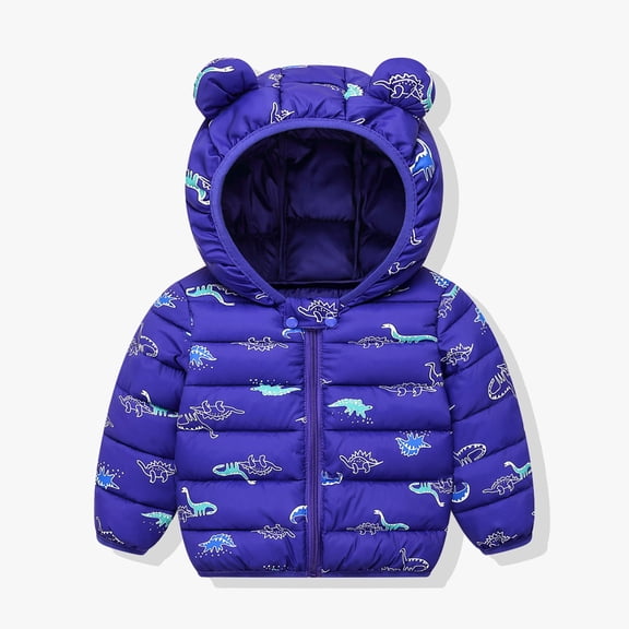 Toddler Baby Hooded Down Jacket Boys Girls Kids Thicken Warm Winter Print Bear Coat Outerwear W-Blue-(3 Years)