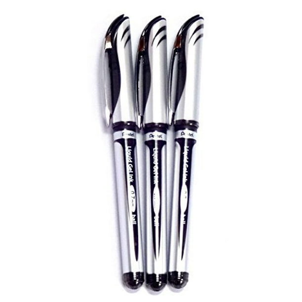 Pentel EnerGel Liquid Gel Ballpoint Pen, 0.7mm Metal Tip, Black Ink (BL57A) , 3 pens per Pack