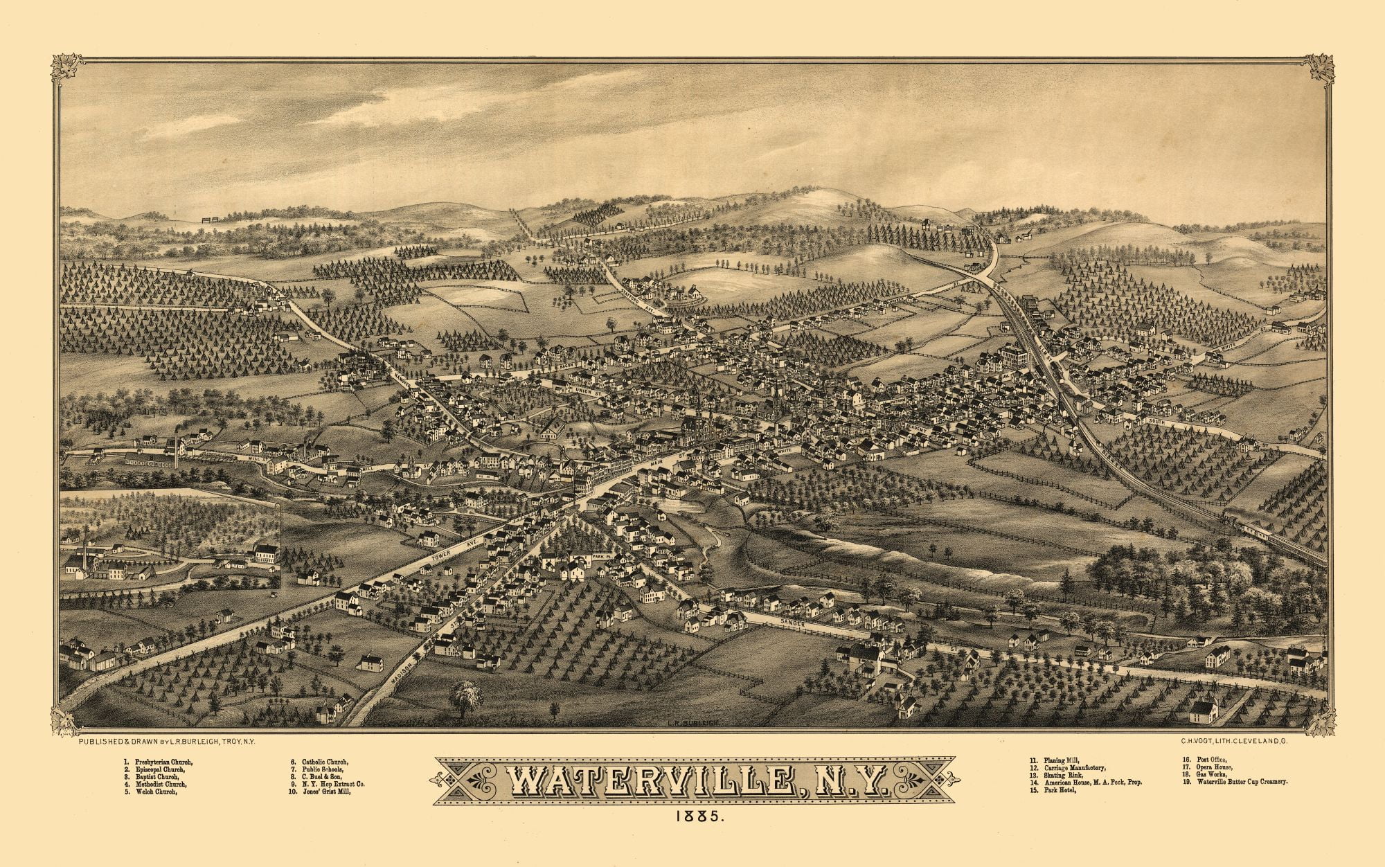 Waterville New York Burleigh 1885 36.75 x 23