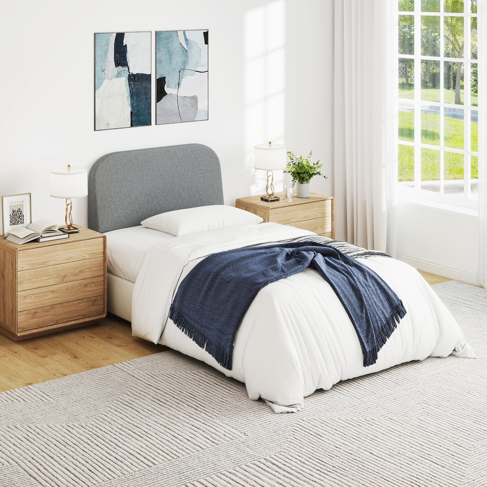 Furpopup Twin Size Headboard Only No-Assembly Upholstered Headboard, Twin Size Linen Fabric Modern Style Headboards Extra-Thick- Dark Gray