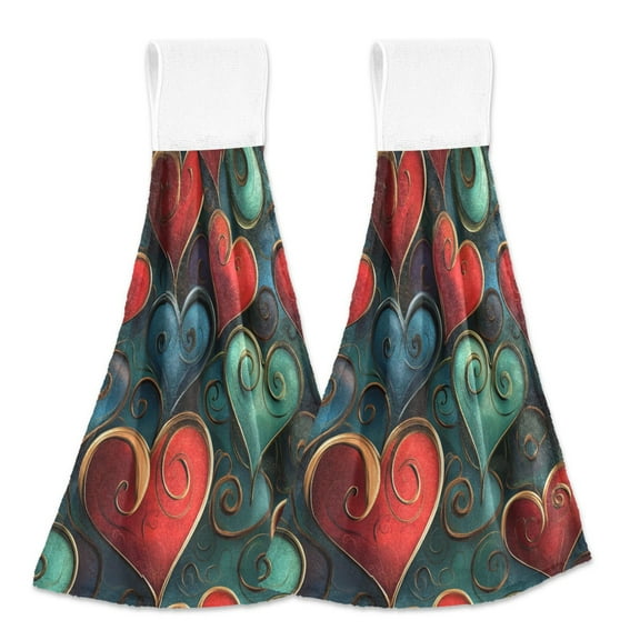 BZSMCE Hanging Hand Towels Fashion Ethereal Affection Pattern 2-Pack - Velcro Style Bathroom Kitchen Towels