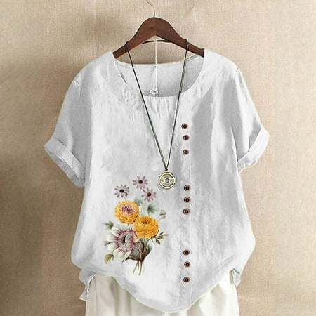 

Fatuov Casual Tops for Women Casual T-shirts Corset Tops for Women Short Sleeve Round Neck New Fashion for 2023 Blouses on Clearance White L