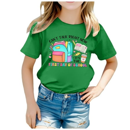 

Girls Graphic Tees Size 7 Children Back to School Season Cute Graphic Print Round Neck Short Sleeve Tee Summer Casual T Shirt Girls Fashion Green-d 110