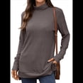 thumbnail image 2 of Camiseta Holgada de Larga con Cuello Alto y Estampado Geométrico de Jacquard para Mujer, Otoño e Invierno. Color Café XXL, 2 of 10