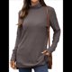 thumbnail image 2 of Camiseta Holgada de Larga con Cuello Alto y Estampado Geométrico de Jacquard para Mujer, Otoño e Invierno. Color Café XXL, 2 of 10