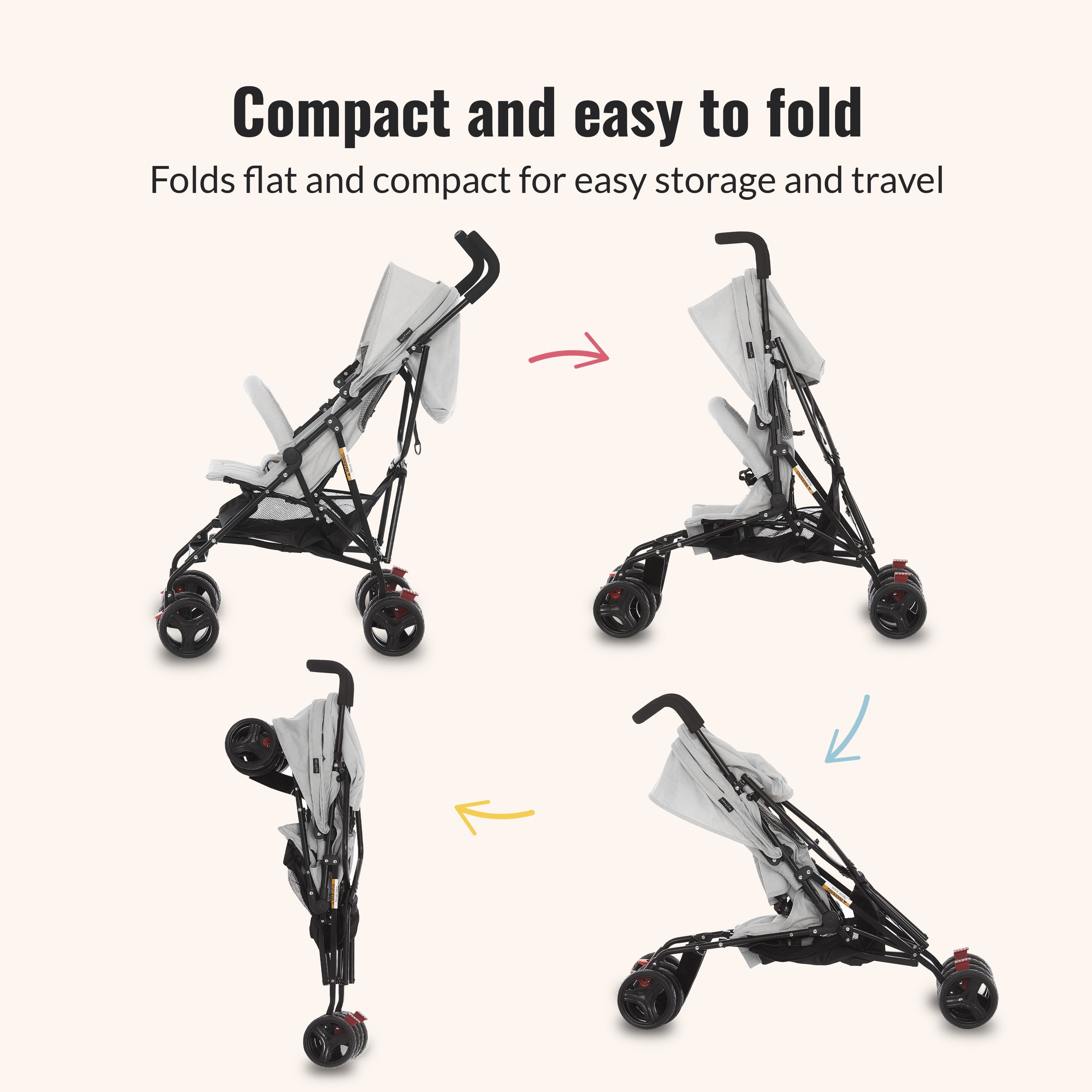 Dream On Me Vista Moonwalk Stroller | Lightweight Infant Stroller with Compact Fold | Multi-Position Recline | Canopy with Sun Visor | Perfect for Traveling and Theme Parks, Light Gray