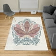 thumbnail image 2 of Lotus Turkish Area Rug, Flower Bloom Ornaments Exotic Petals Oriental Traditional Boho Design, Soft Carpet for Living Room Decor with Distressed Look, 5.2' X 7.6', Dark Reseda, by Ambesonne, 2 of 4