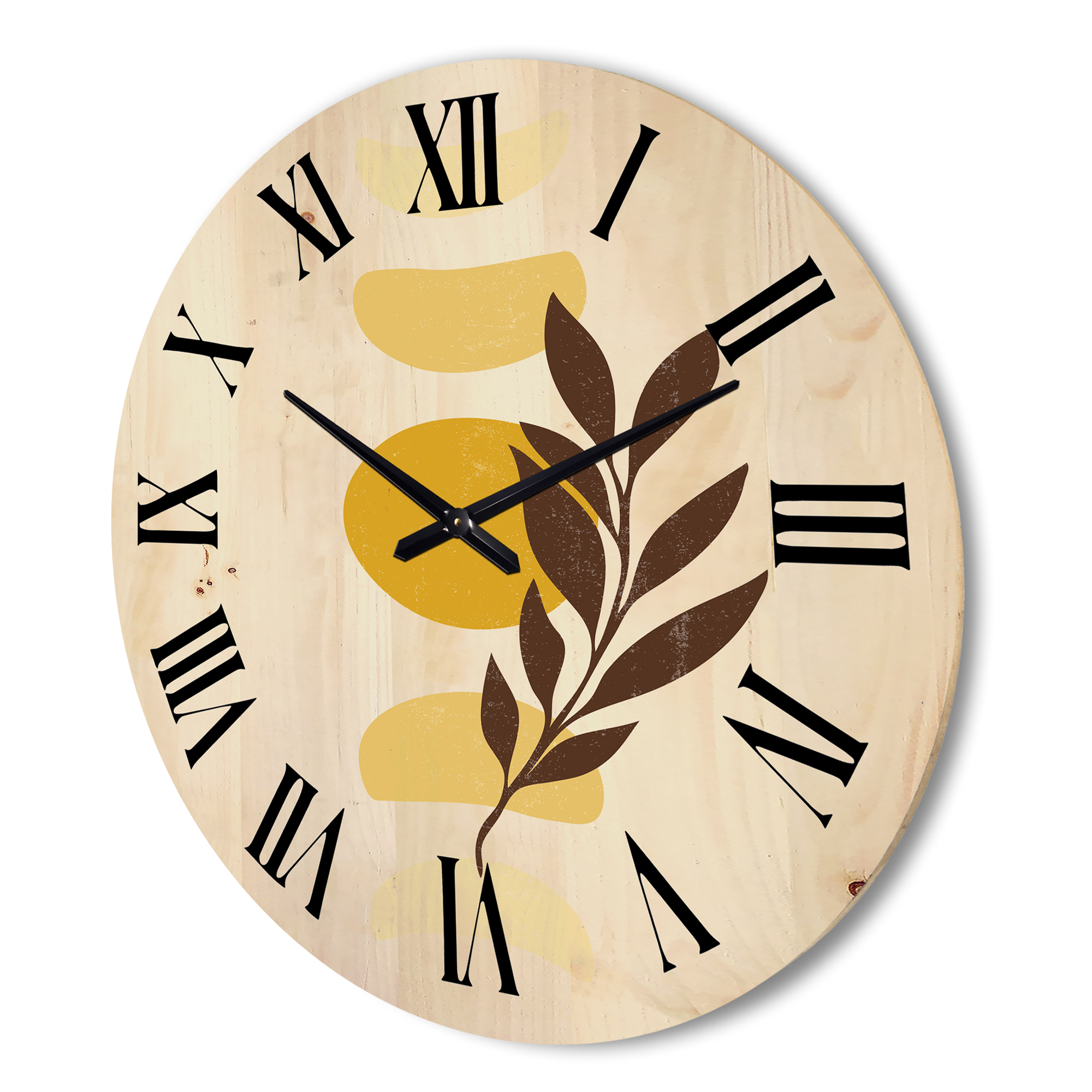 Designart 'Abstract Geometrical Moon and Sun With Leaf VII' Modern Wood Wall Clock