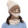thumbnail image 1 of Rush knife Fleece Lined Knit Beanie Scarf Mouth Mask Set for Girl and Women Winter Ski Hat with Pompom（White） S2241, 1 of 4
