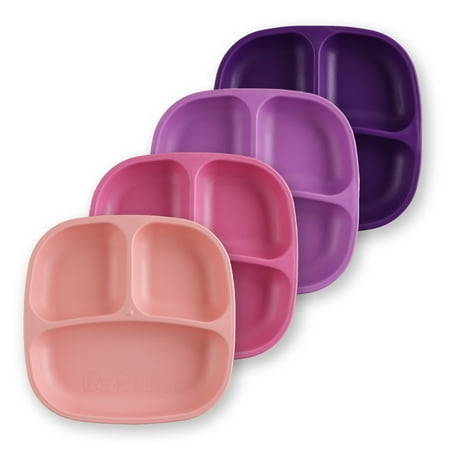 RE-PLAY |Made in USA | 4pk Divided Plates | Made from Eco-Friendly Recycled Milk Jugs - Virtually Indestructible | Bright Pink, Blush, Purple and Amethyst | Princess+