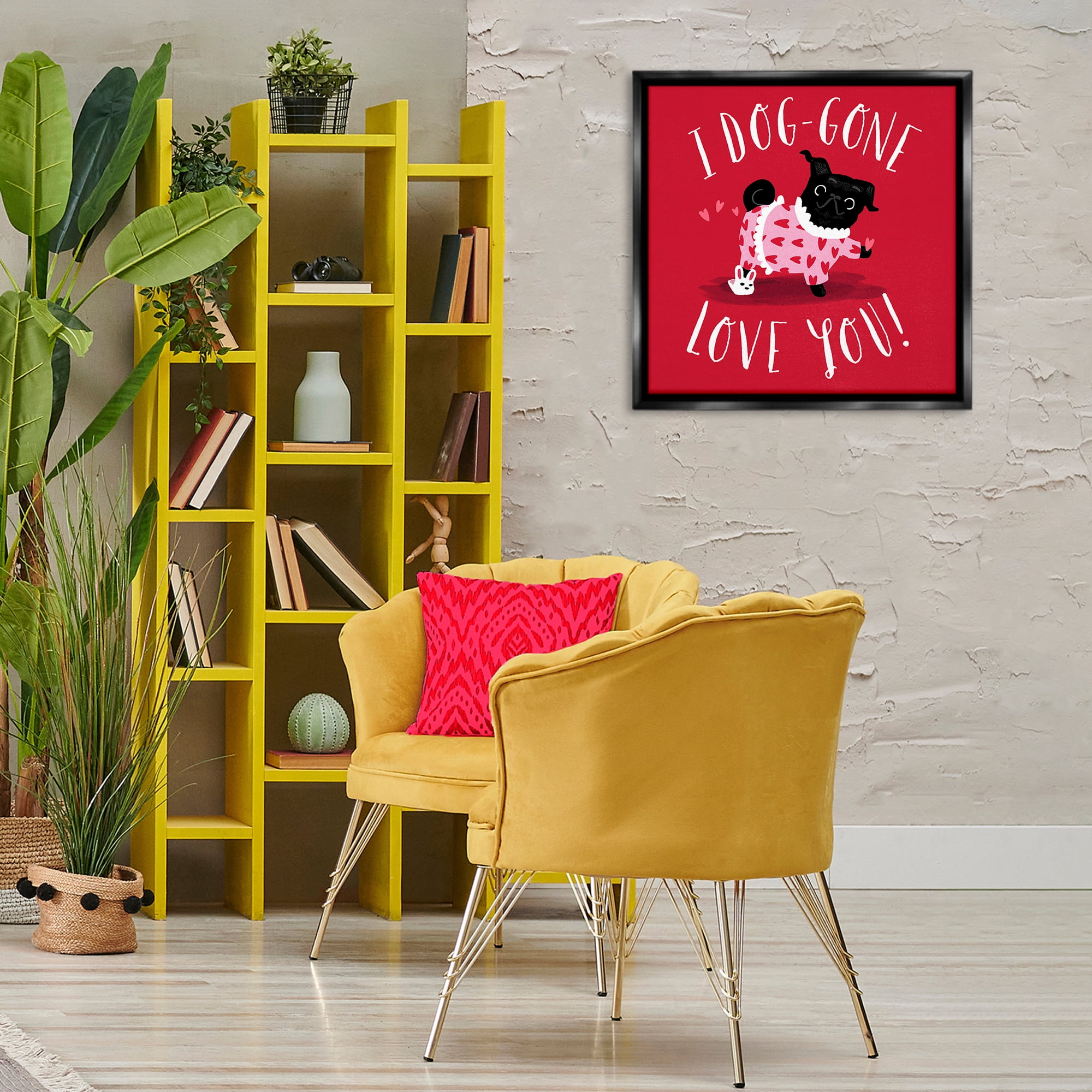 Stupell Industries Dog-Gone Love You Animals Painting Black Floater Framed Canvas Art Print Wall Art, 25 x 25