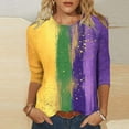 thumbnail image 2 of Feancey Mardi Gras 3/4 Sleeve Tops for Women Round Neck Blouse Spring Trendy New Orleans T-Shirts Novelty Mask Print Graphic Tee Parade Pullover Multicolor 3XL, 2 of 6