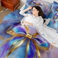 thumbnail image 4 of Feelyou Girls Fashion Bowknot Bedding Comforter Set 7pcs, Blue Purple Marbling Queen Bedding Sets, Chic Watercolor Abstract Reversible Queen Sheet Sets, Luxury Bedroom Decor, 4 of 7