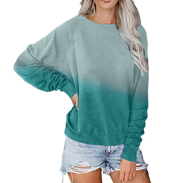 Hauts pour Femmes T-shirt Décontracté à Manches Raglan Col Rond Automne Hiver Dégradé de Couleur T-shirt Ample Décontracté Chemises pour Femmes Été en Liquidation