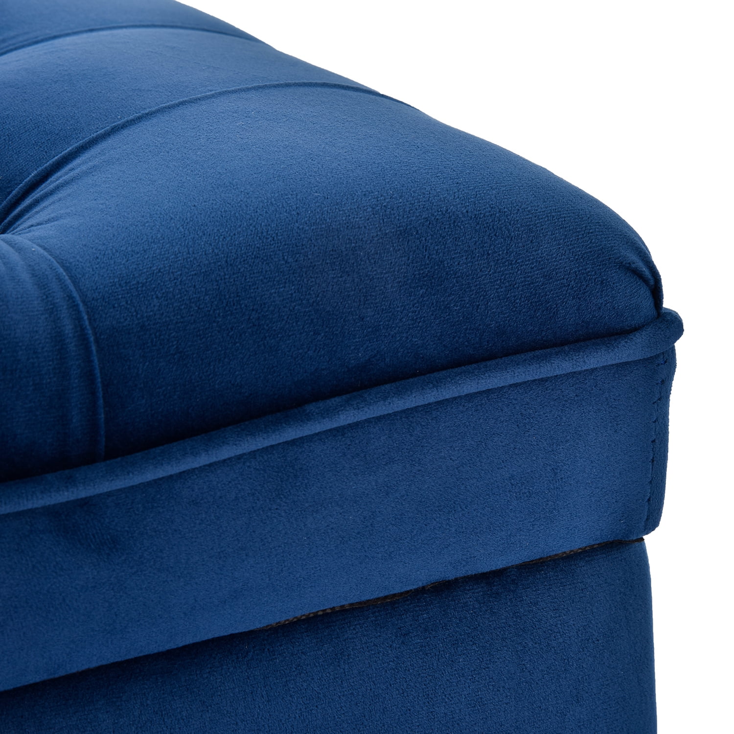 Kadyn Upholstered Flip Top Storage Bench, Storage Ottoman Bench with Button Tufted Top, Folding Chest Foot Rest Stool for Bedroom, Blue