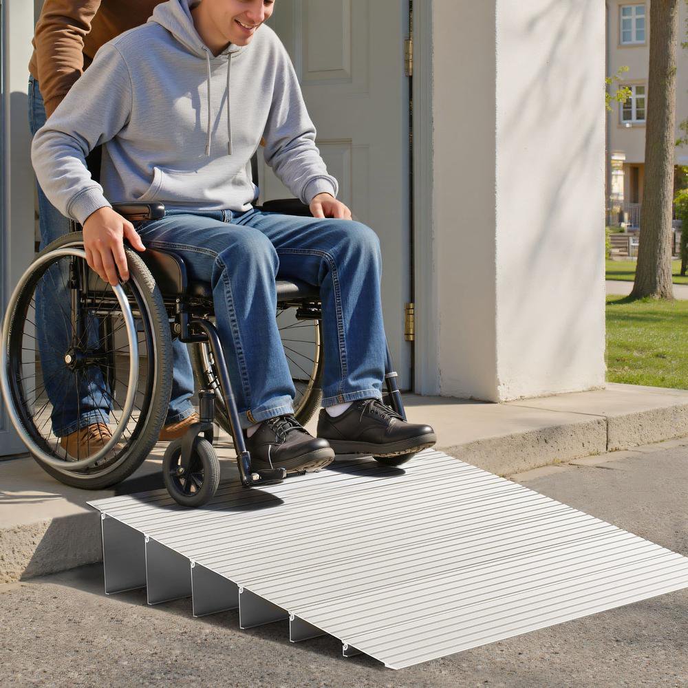 Aluminum Alloy Door Threshold Ramp, 6 Inch Rise, 800 Lb Load Capacity, for Wheelchair, Scooters, Walkers