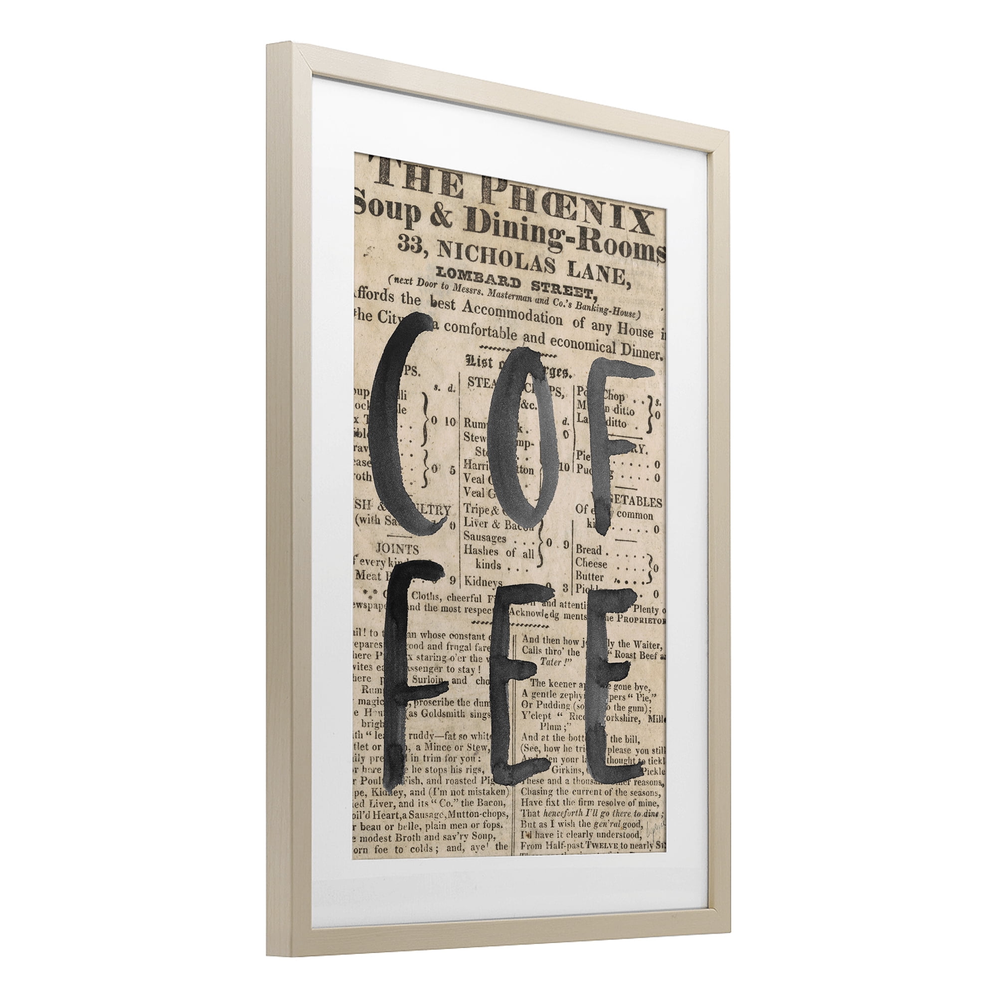Stupell Industries Vintage Coffee Newspaper Birch Framed Print Under Glass, design by Lucille Price