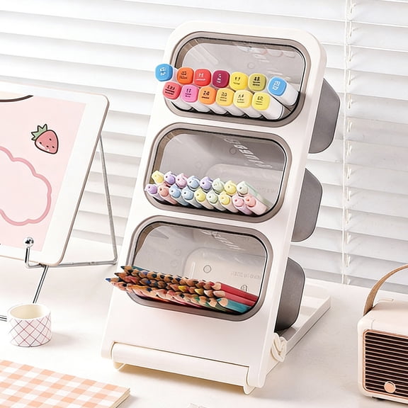 FEOLGEHLY Pen Pencil Holder for Desk, Large Capacity Desk Organizer, Plastic Multi-Layer Slanted Decorative Storage Boxes, Spliceable Pen Organizer Cup for Home Office Desktop