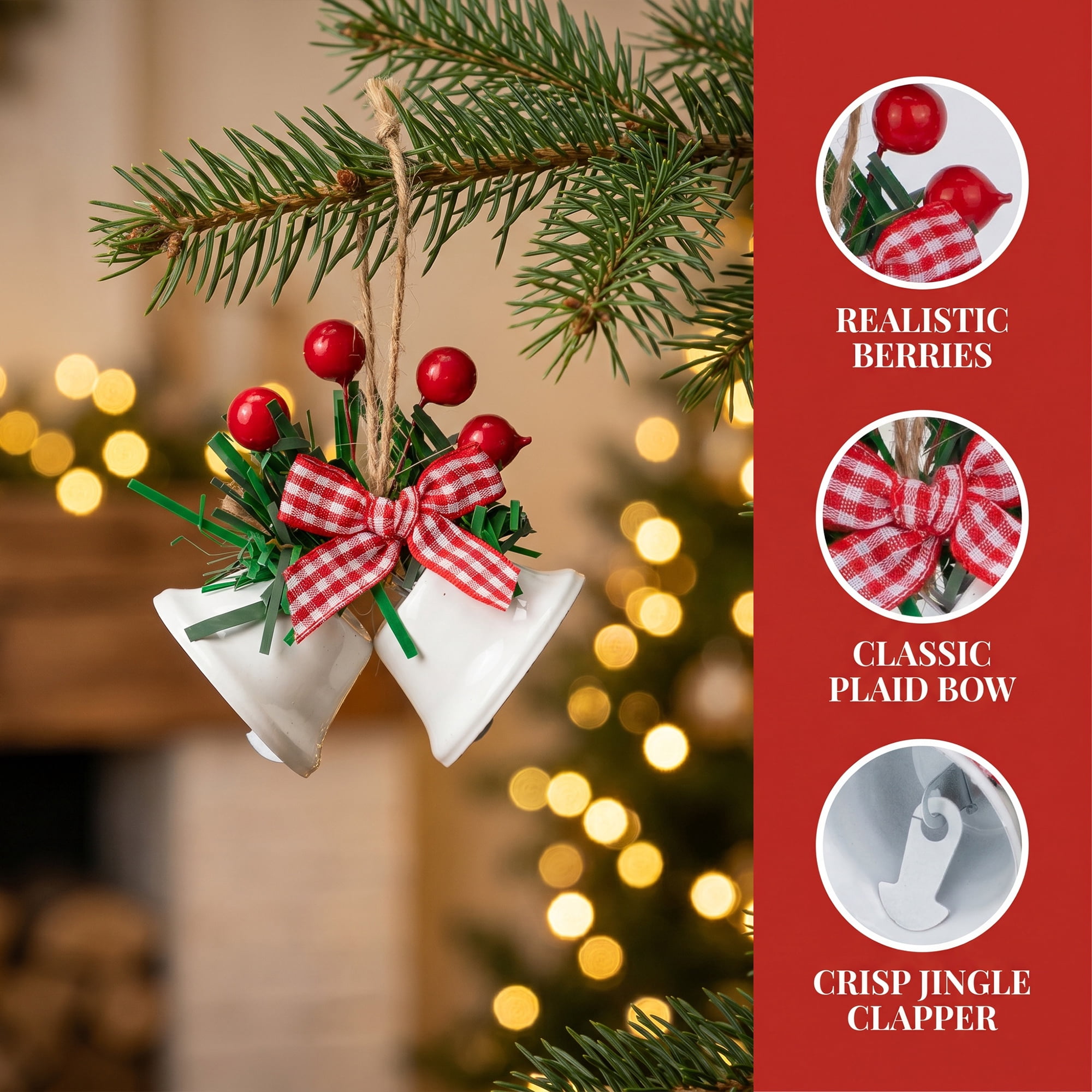 Unique Bargains 5Pcs Christmas Vintage Iron Hanging Bells White 1.5"L x 1.5"W x 5.5"H