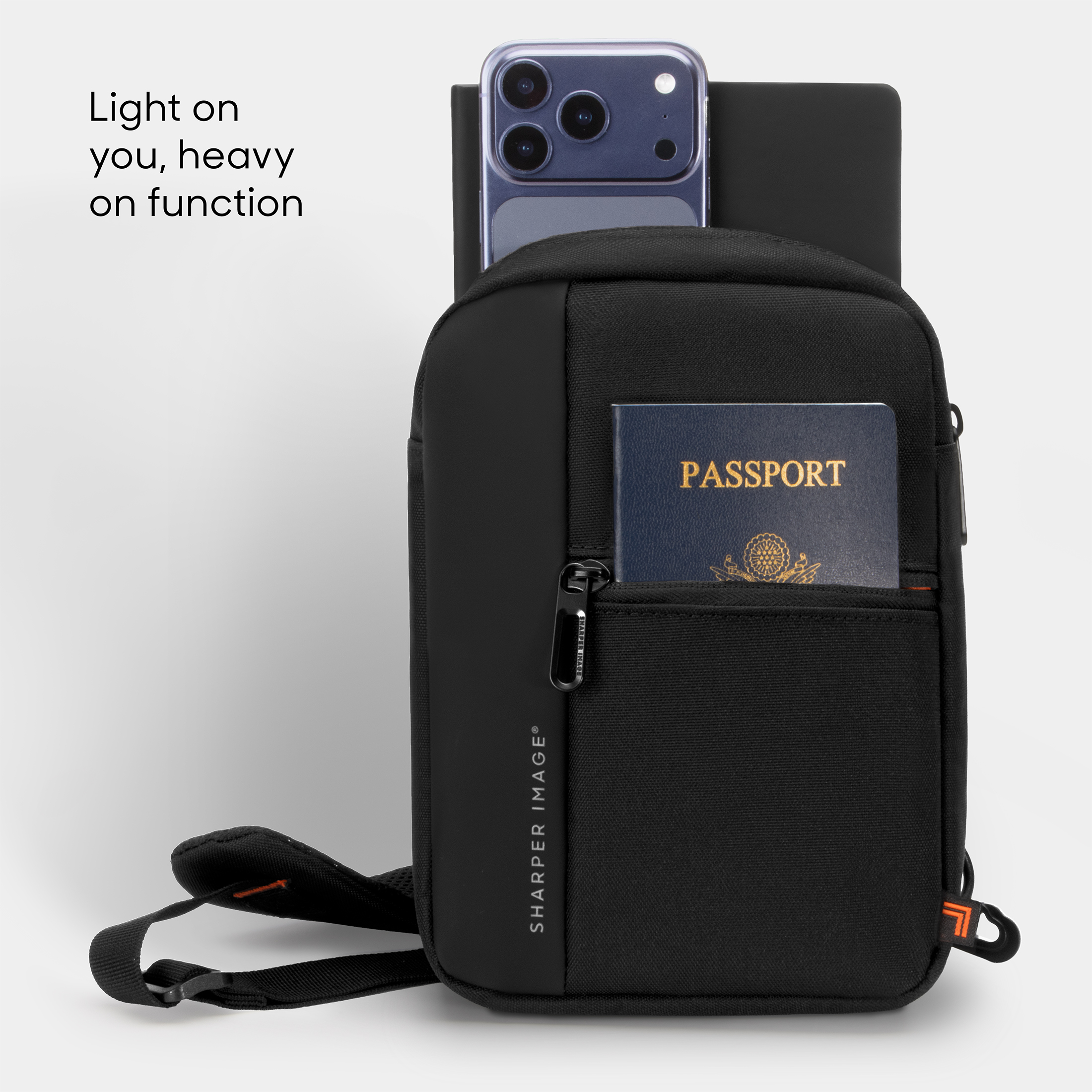 Sharper Image Signature Crossbody Bag, Water Resistant Sling Backpack, Daypack Shoulder / Chest Bag for Travel, Hiking, Outdoor, Black